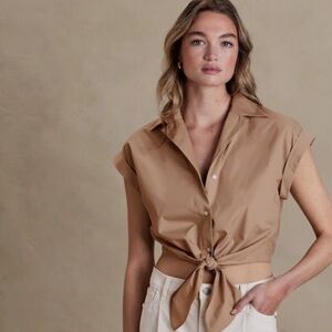 Banana Republic Camel Tie-Front Cropped Top